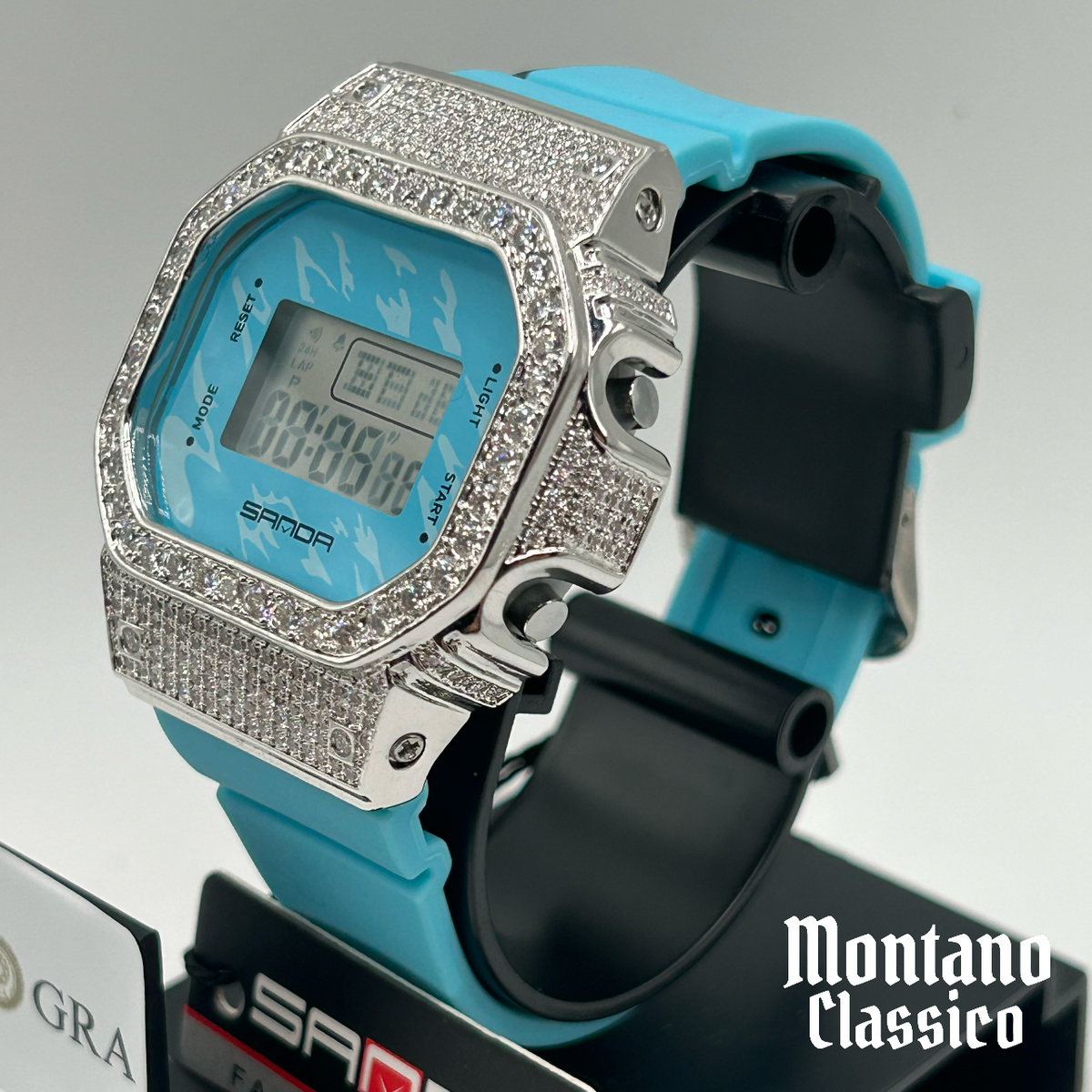 Flawless Moissanite VVS Iced Out Women’s Custom Watch - SANDA Sky Blue
