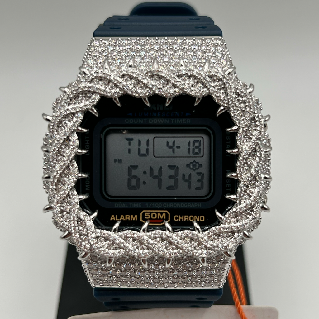 Flawless Moissanite VVS Iced Out Custom Watch - SKMEI Navy Blue