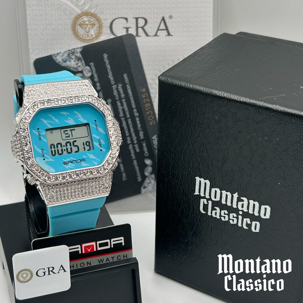 Flawless Moissanite VVS Iced Out Women’s Custom Watch - SANDA Sky Blue