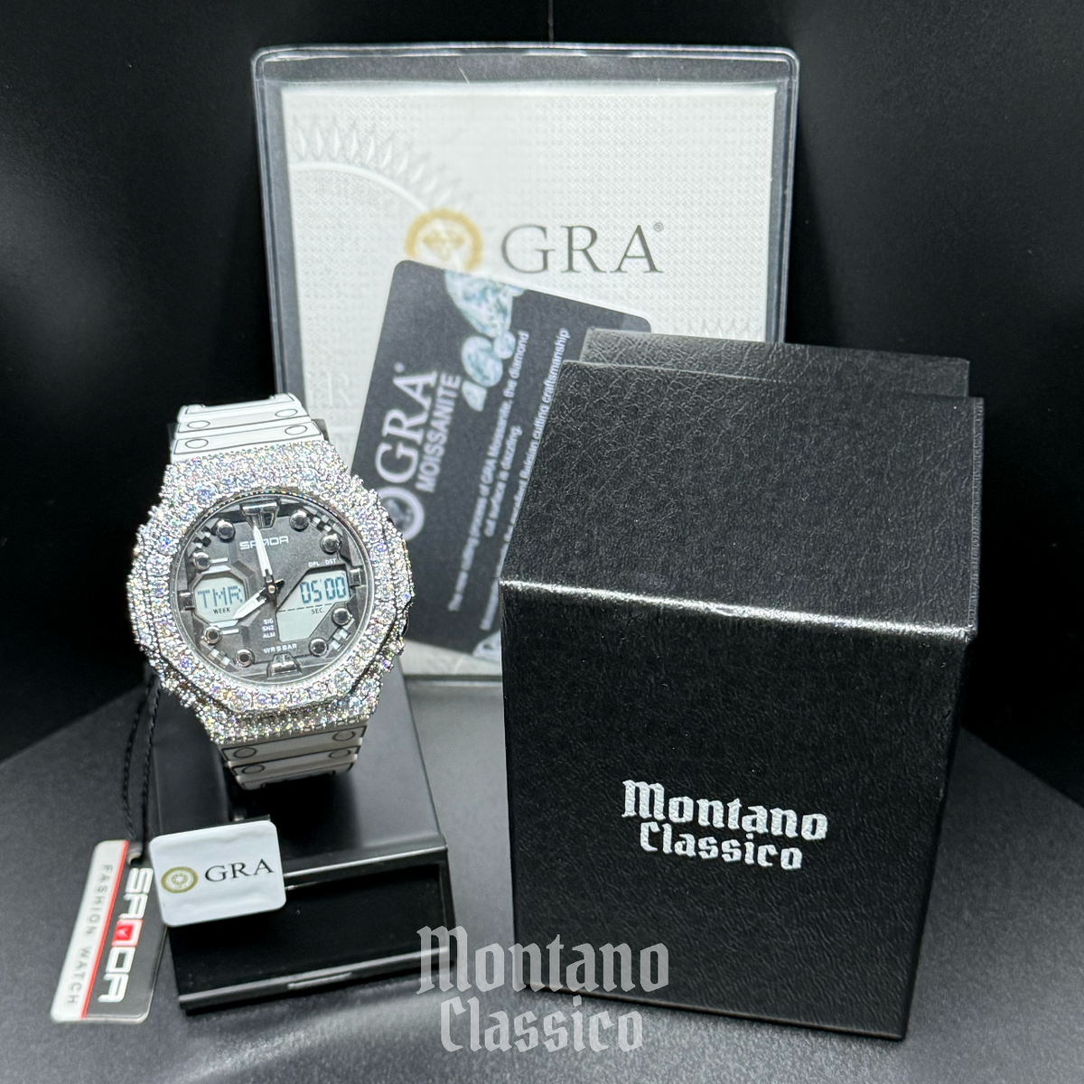 Flawless Moissanite VVS Iced Out Custom Watch - SANDA Black/White