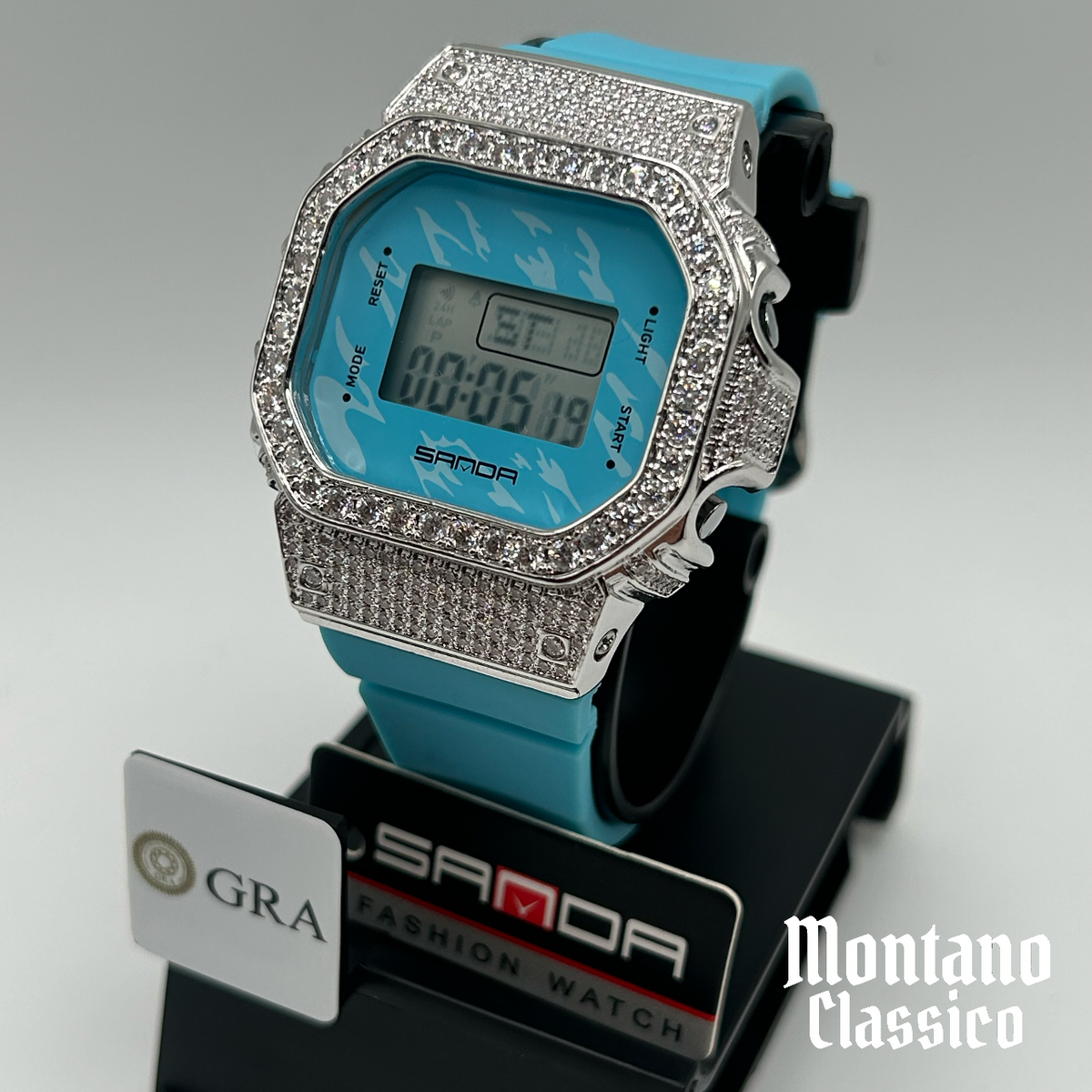 Flawless Moissanite VVS Iced Out Women’s Custom Watch - SANDA Sky Blue