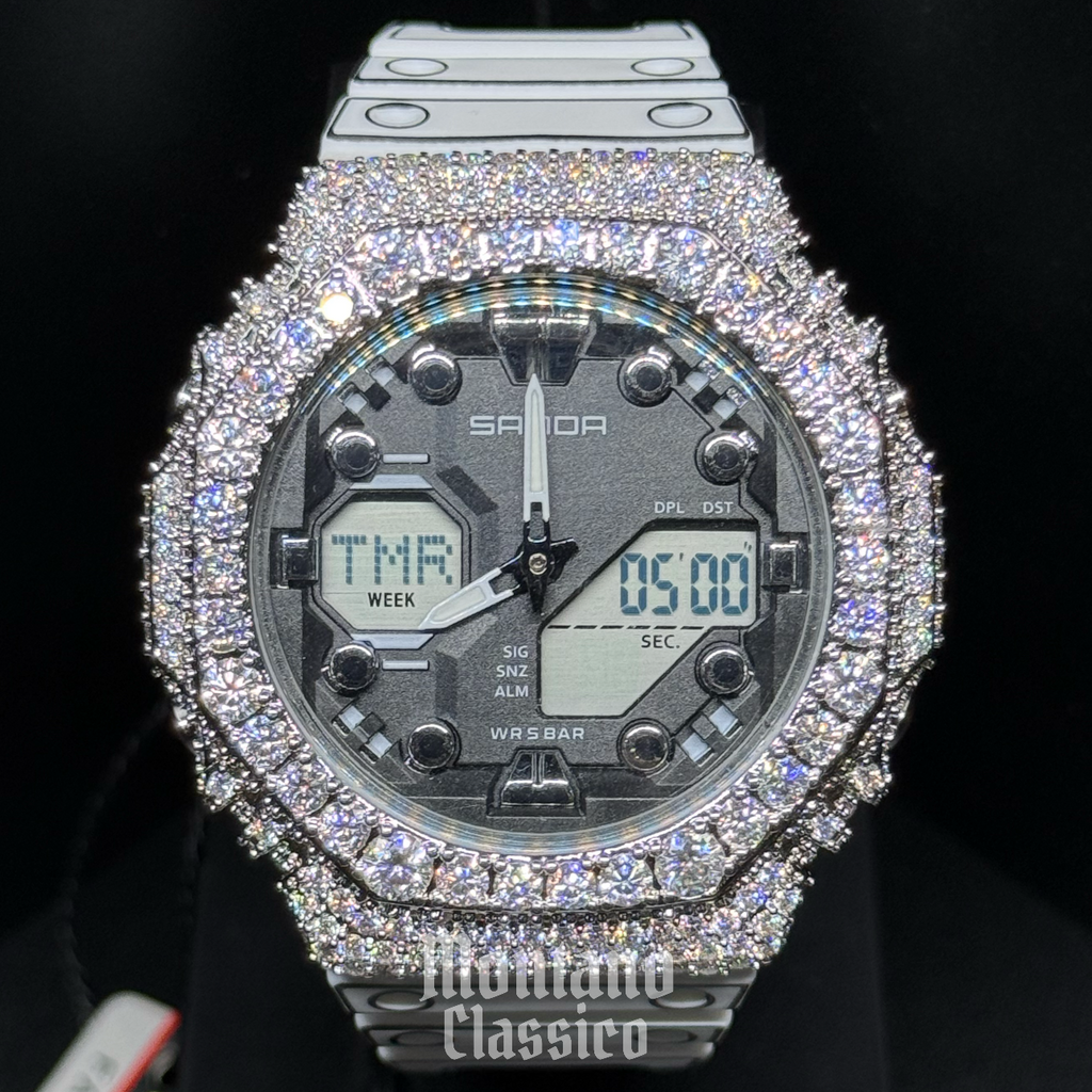 Flawless Moissanite VVS Iced Out Custom Watch - SANDA Black/White