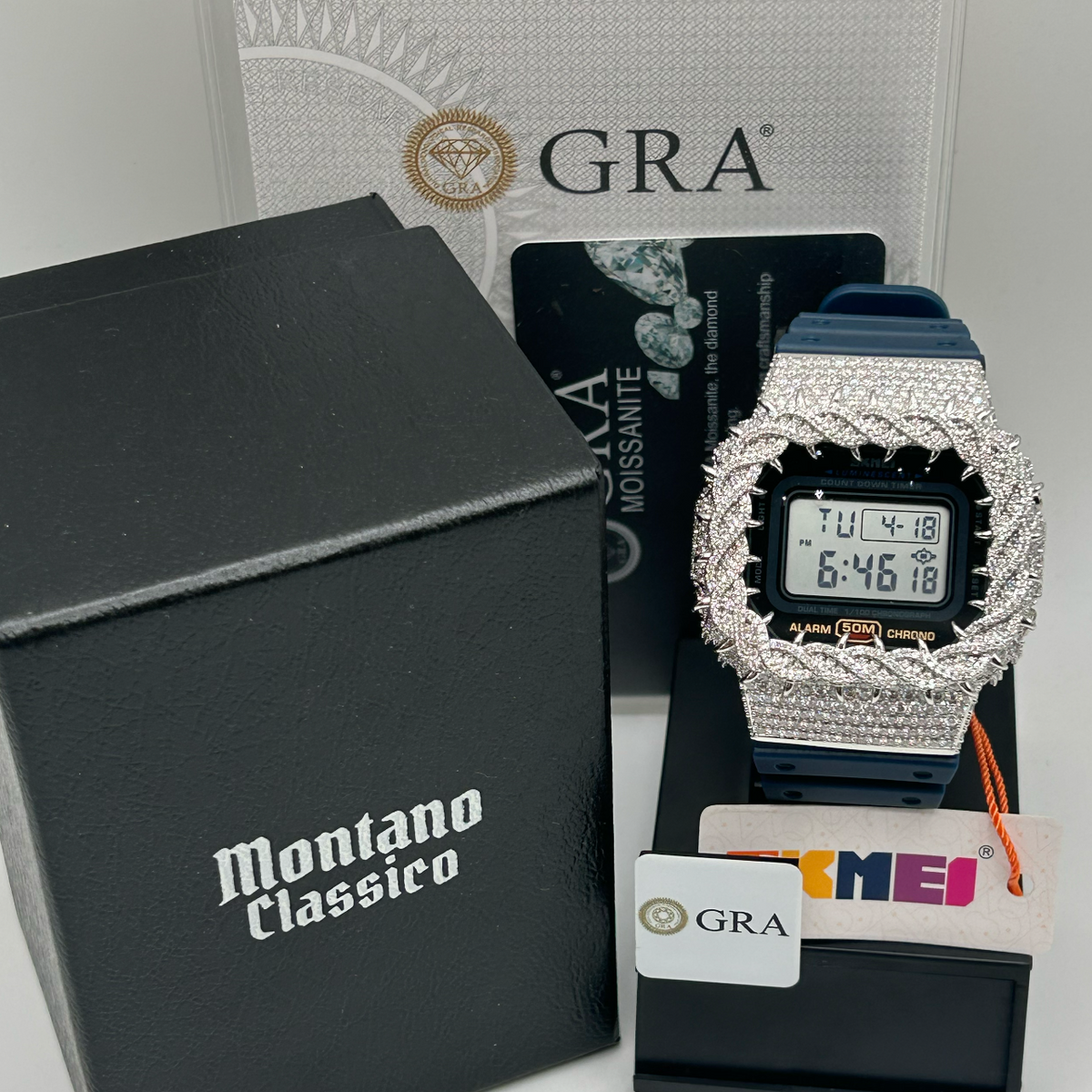 Flawless Moissanite VVS Iced Out Custom Watch - SKMEI Navy Blue