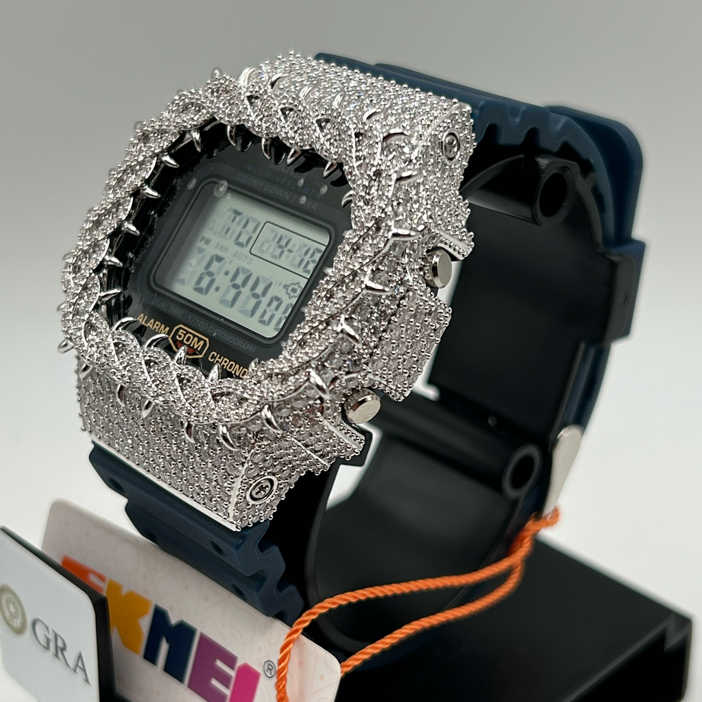 Flawless Moissanite VVS Iced Out Custom Watch - SKMEI Navy Blue