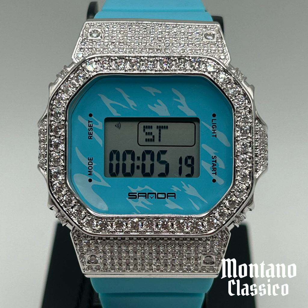 Flawless Moissanite VVS Iced Out Women’s Custom Watch - SANDA Sky Blue