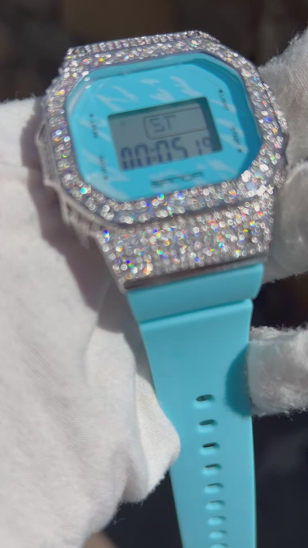 Flawless Moissanite VVS Iced Out Women’s Custom Watch - SANDA Sky Blue