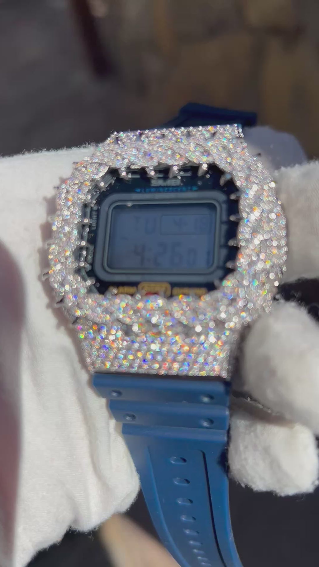 Flawless Moissanite VVS Iced Out Custom Watch - SKMEI Navy Blue